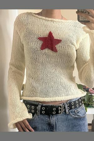 Y2K Star Sweater Grunge Cute Knit Top Harajuku Korean Pullover