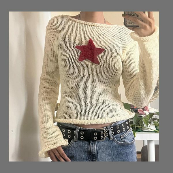 Y2K Star Sweater Grunge Cute Knit Top Harajuku Korean Pullover