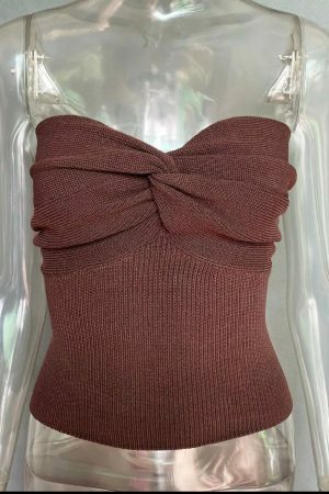 Y2K Strapless Knit Tube Top for Women - Backless Cropped Aesthetic