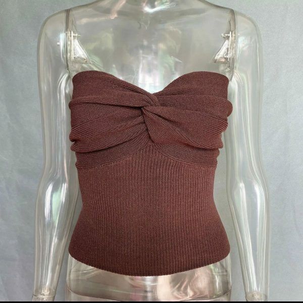 Y2K Strapless Knit Tube Top for Women - Backless Cropped Aesthetic