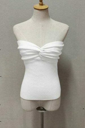 Y2K Strapless Knit Tube Top for Women - Backless Cropped Aesthetic