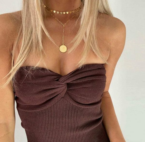 Y2K Strapless Knit Tube Top for Women - Backless Cropped Aesthetic