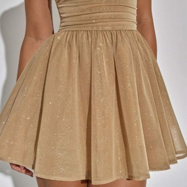 Y2K Strapless Sequin Mini Dress with Bow and Mesh