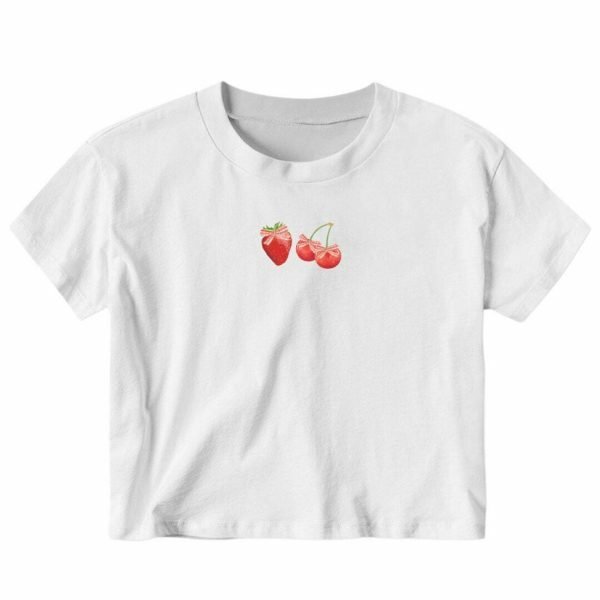 Y2K Strawberry Coquette Crop Top | Dollette Aesthetic Bow Fruits