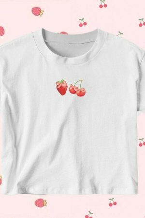 Y2K Strawberry Coquette Crop Top | Dollette Aesthetic Bow Fruits