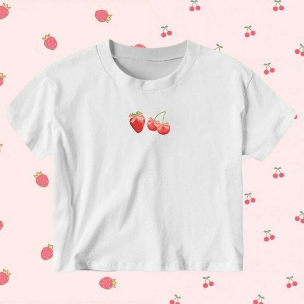 Y2K Strawberry Coquette Crop Top | Dollette Aesthetic Bow Fruits