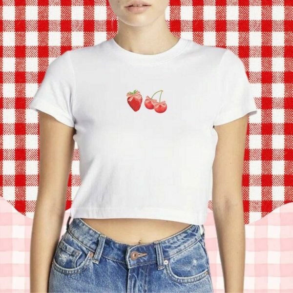 Y2K Strawberry Coquette Crop Top | Dollette Aesthetic Bow Fruits