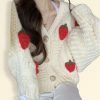 Y2K Strawberry Patchwork Knitted Loose Cardigan Sweater