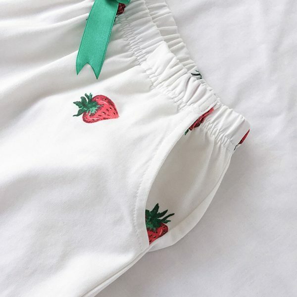 Y2K Strawberry Print Shorts Set for Women: Short Sleeve Collar Top & Elastic Waist Bottoms