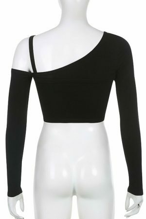 Y2K Streetwear 2-Piece Crooked Collar Long Sleeve T-Shirt & Cami Crop Top