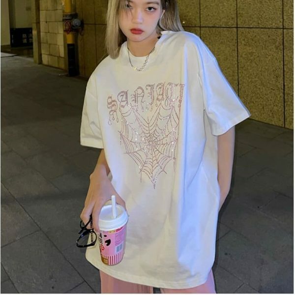 Y2K Streetwear Aesthetic Tee, Short Sleeve Loose Fit, Korean Harajuku Fashion