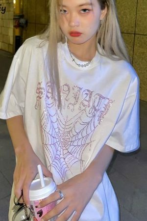 Y2K Streetwear Aesthetic Tee, Short Sleeve Loose Fit, Korean Harajuku Fashion