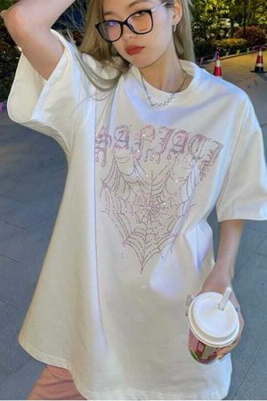 Y2K Streetwear Aesthetic Tee, Short Sleeve Loose Fit, Korean Harajuku Fashion