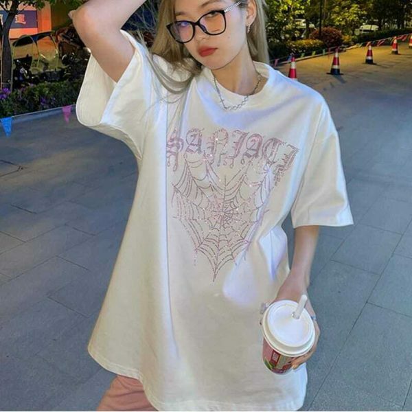 Y2K Streetwear Aesthetic Tee, Short Sleeve Loose Fit, Korean Harajuku Fashion