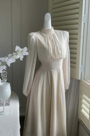 Y2K Streetwear Autumn Winter Dress - Elegant Solid Color Fairy Princess Wedding Guest Formal Party