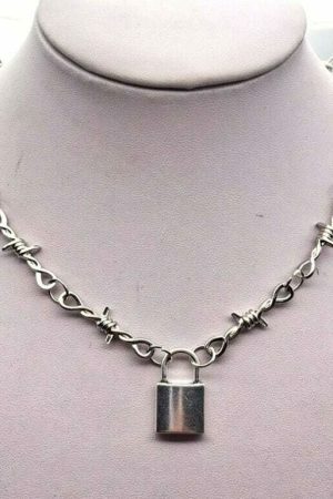 Y2K Streetwear Barbed Wire Lock Necklace