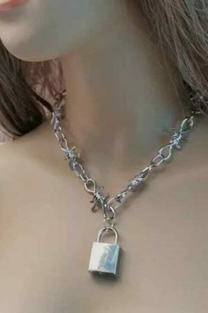 Y2K Streetwear Barbed Wire Lock Necklace