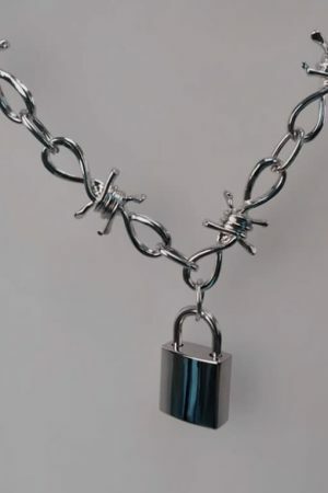 Y2K Streetwear Barbed Wire Lock Necklace