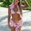 Y2K Streetwear Bikini Set: Ruffle Beachwear Top, Bottom, Skirt - 3-Piece Swim Ensemble