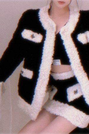 Y2K Streetwear Black and White Fur Co-Ord Set