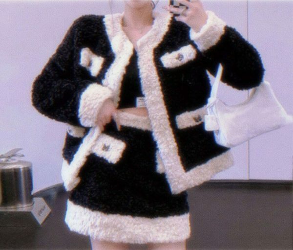 Y2K Streetwear Black and White Fur Co-Ord Set