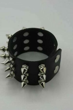 Y2K Streetwear Black Metal Spike Studded Leather Bracelet