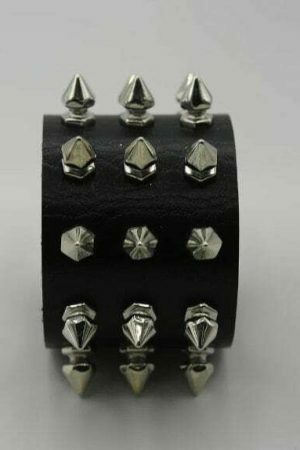 Y2K Streetwear Black Metal Spike Studded Leather Bracelet