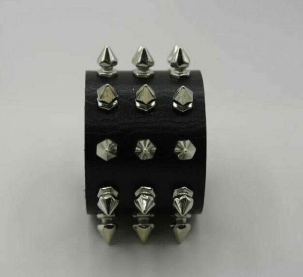 Y2K Streetwear Black Metal Spike Studded Leather Bracelet