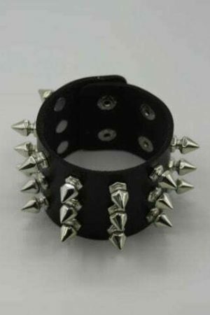 Y2K Streetwear Black Metal Spike Studded Leather Bracelet