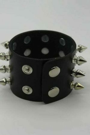 Y2K Streetwear Black Metal Spike Studded Leather Bracelet