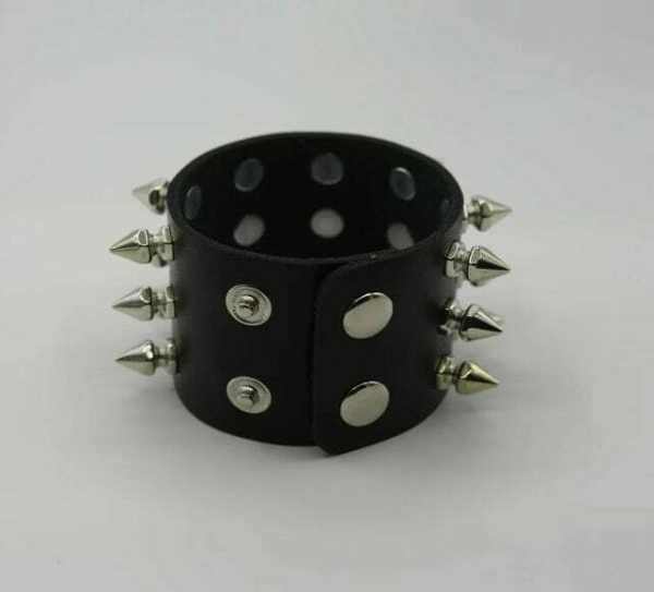 Y2K Streetwear Black Metal Spike Studded Leather Bracelet