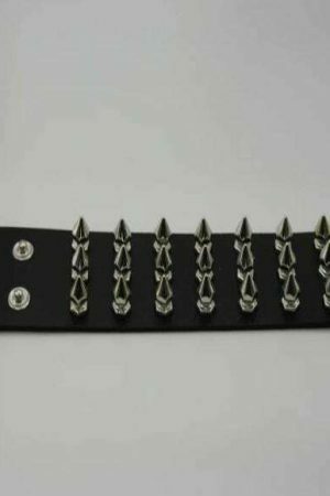 Y2K Streetwear Black Metal Spike Studded Leather Bracelet