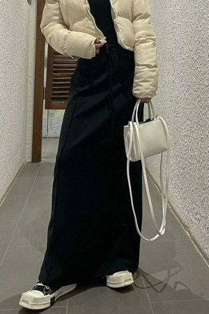 Y2K Streetwear Black Straight Long Maxi Skirt for Women