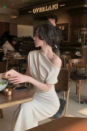 Y2K Streetwear Bodycon Dress for Women, Off-Shoulder Evening Party Korean Fashion, Spring-Summer One-Piece