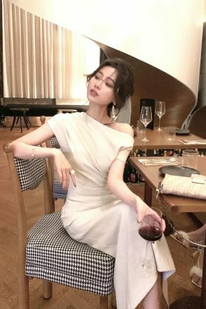 Y2K Streetwear Bodycon Dress for Women, Off-Shoulder Evening Party Korean Fashion, Spring-Summer One-Piece