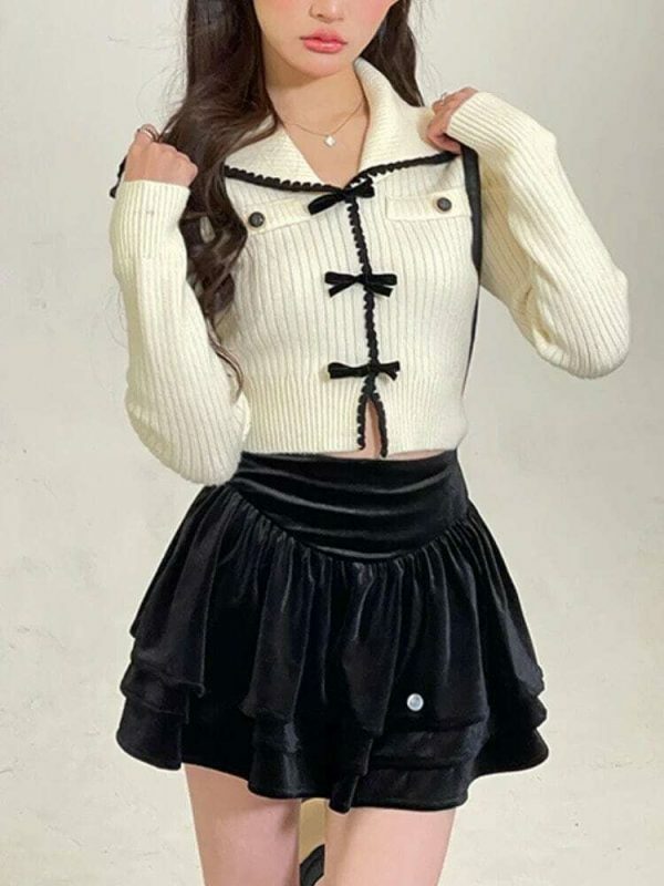 Y2K Streetwear Bow Buttoned Sweater