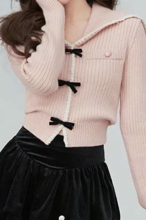 Y2K Streetwear Bow Buttoned Sweater