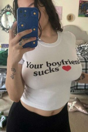 Y2K Streetwear Boyfriend Sucks Graphic Crop Tee