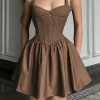 Y2K Streetwear Brown Pleated Sleeveless Korean Style Dress