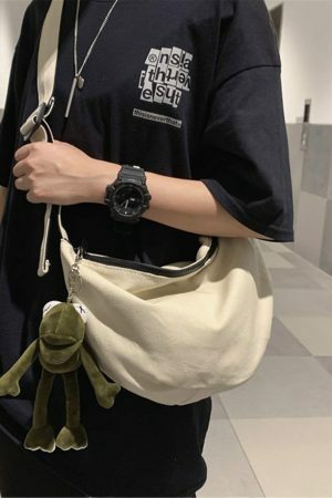 Y2K Streetwear Canvas Dumpling Bag for Men - One-Shoulder Cross-Body Handbag