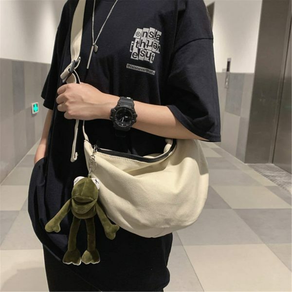 Y2K Streetwear Canvas Dumpling Bag for Men - One-Shoulder Cross-Body Handbag