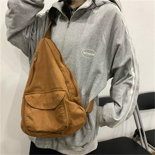 Y2K Streetwear Canvas Shoulder Backpack - Crossbody Chest School Bag