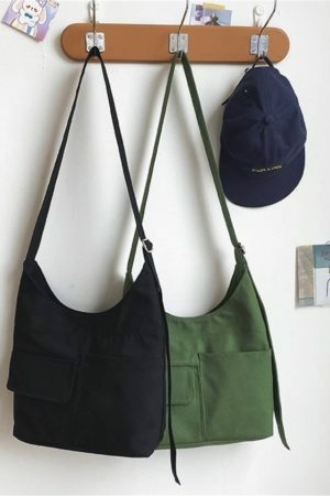 Y2K Streetwear Canvas Tote Bag with Multi-Pockets