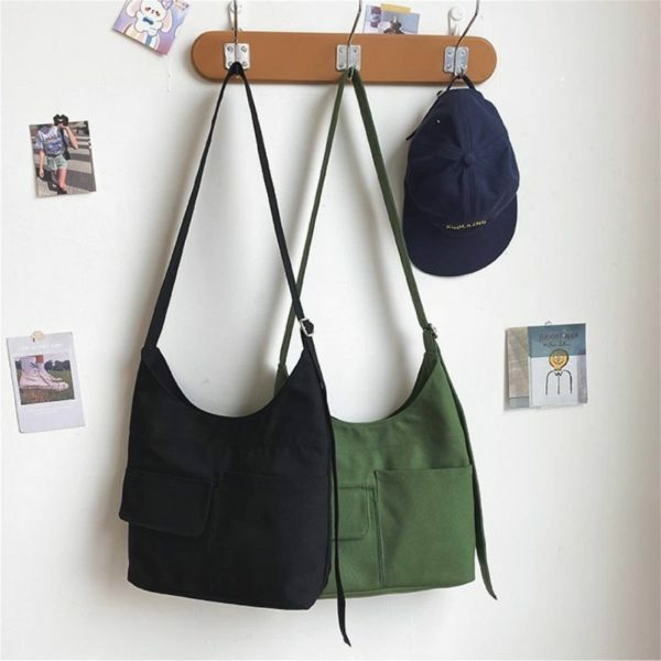 Y2K Streetwear Canvas Tote Bag with Multi-Pockets