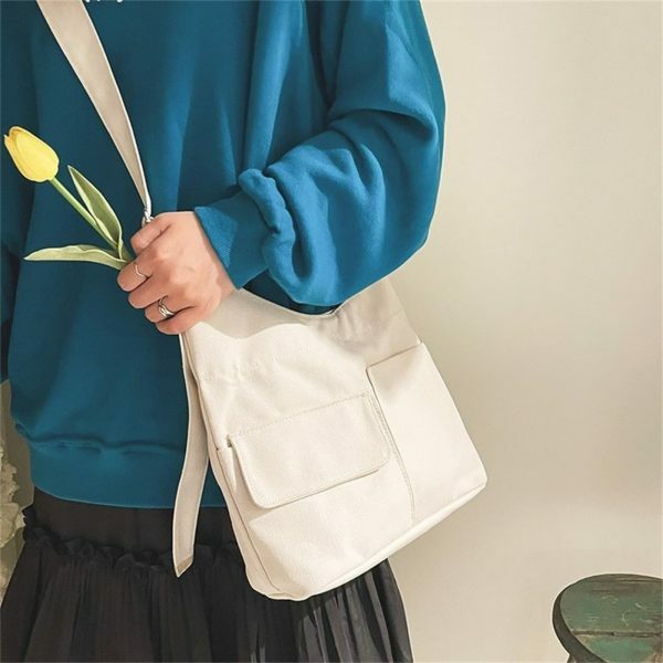 Y2K Streetwear Canvas Tote Bag with Multi-Pockets