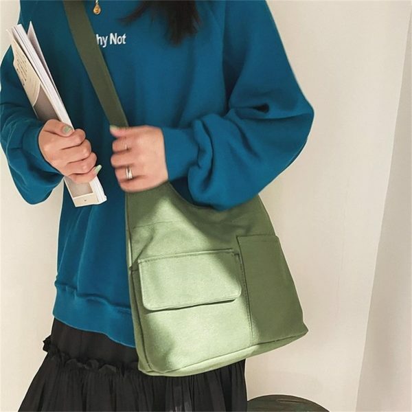 Y2K Streetwear Canvas Tote Bag with Multi-Pockets