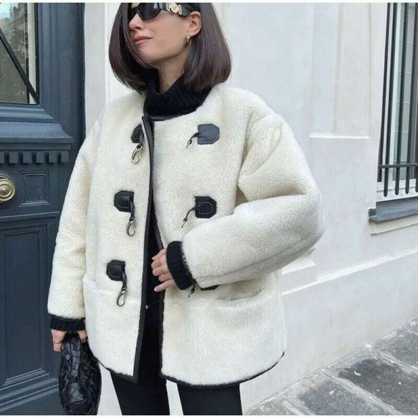 Y2K Streetwear Cashmere Plush Horn Button Jacket