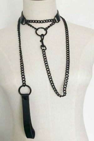 Y2K Streetwear Collar Choker Chain Leash Leather Roleplay Accessory Love Necklace