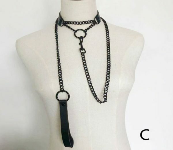 Y2K Streetwear Collar Choker Chain Leash Leather Roleplay Accessory Love Necklace