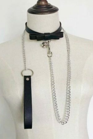 Y2K Streetwear Collar Choker Chain Leash Leather Roleplay Accessory Love Necklace